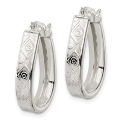 Sterling Silver Polished Design Teardrop Hoop Earrings