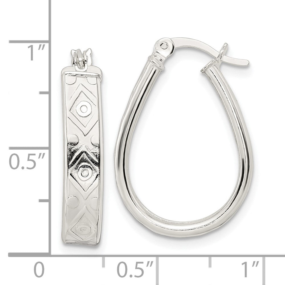 Sterling Silver Polished Design Teardrop Hoop Earrings