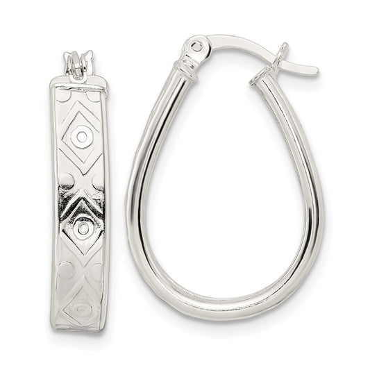 Sterling Silver Polished Design Teardrop Hoop Earrings