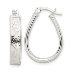 Sterling Silver Polished Design Teardrop Hoop Earrings