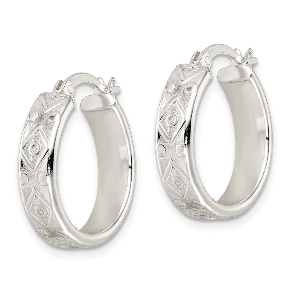 Sterling Silver Polished Design Circle Hoop Earrings