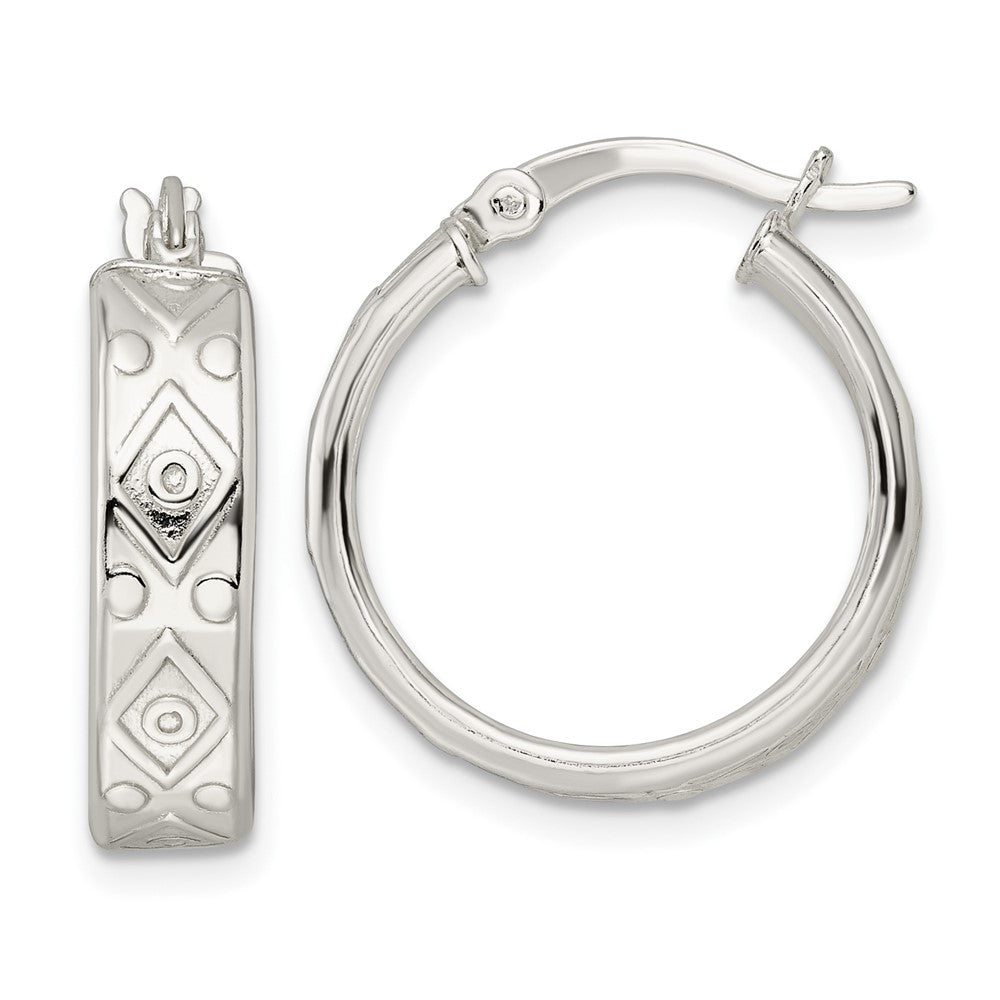 Sterling Silver Polished Design Circle Hoop Earrings