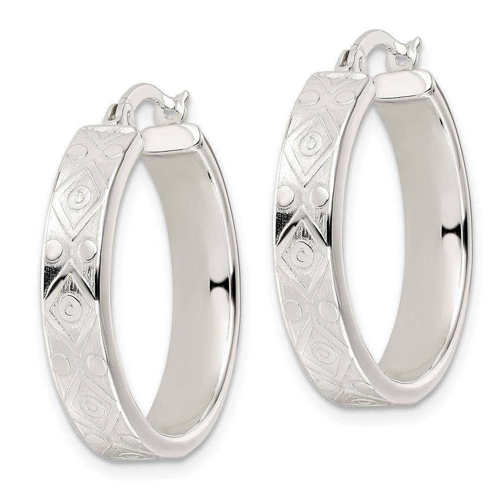 Sterling Silver Polished Design Circle Hoop Earrings