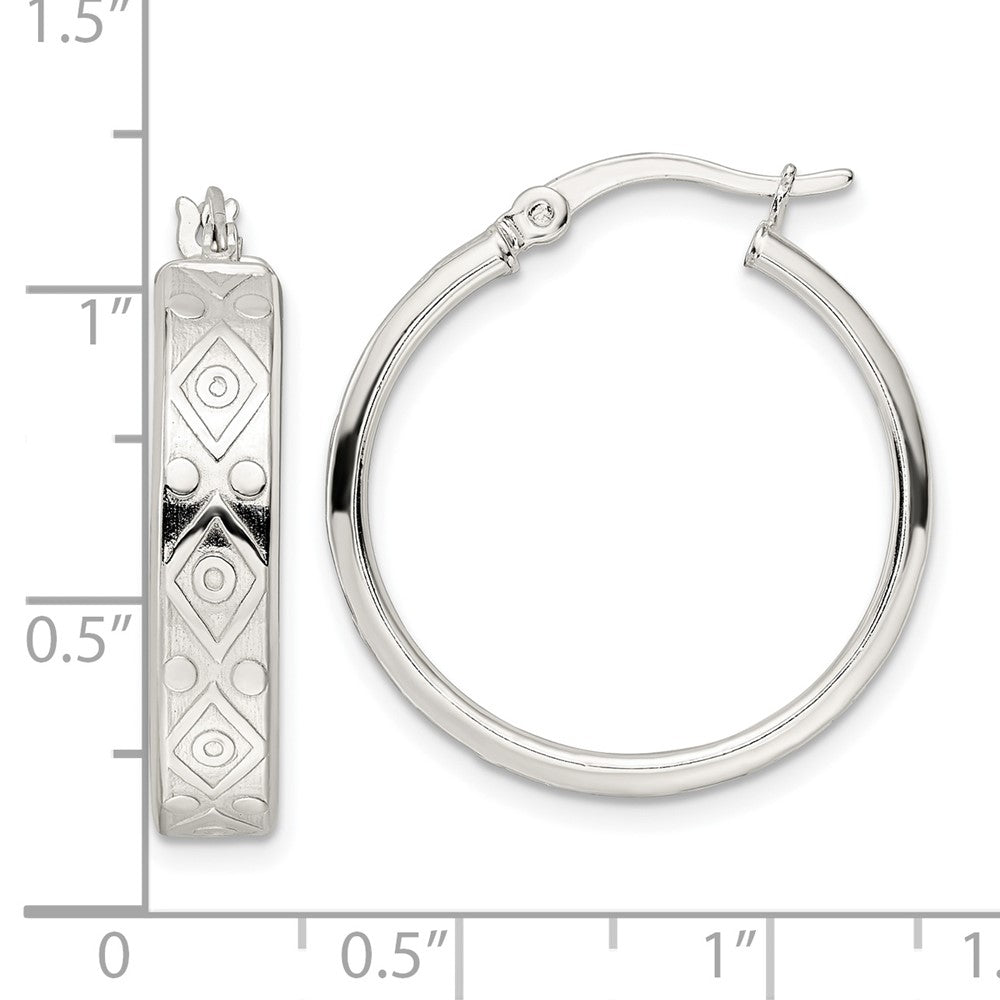 Sterling Silver Polished Design Circle Hoop Earrings