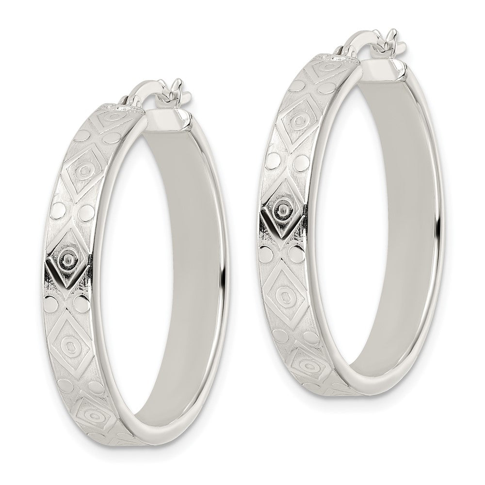 Sterling Silver Polished Design Circle Hoop Earrings