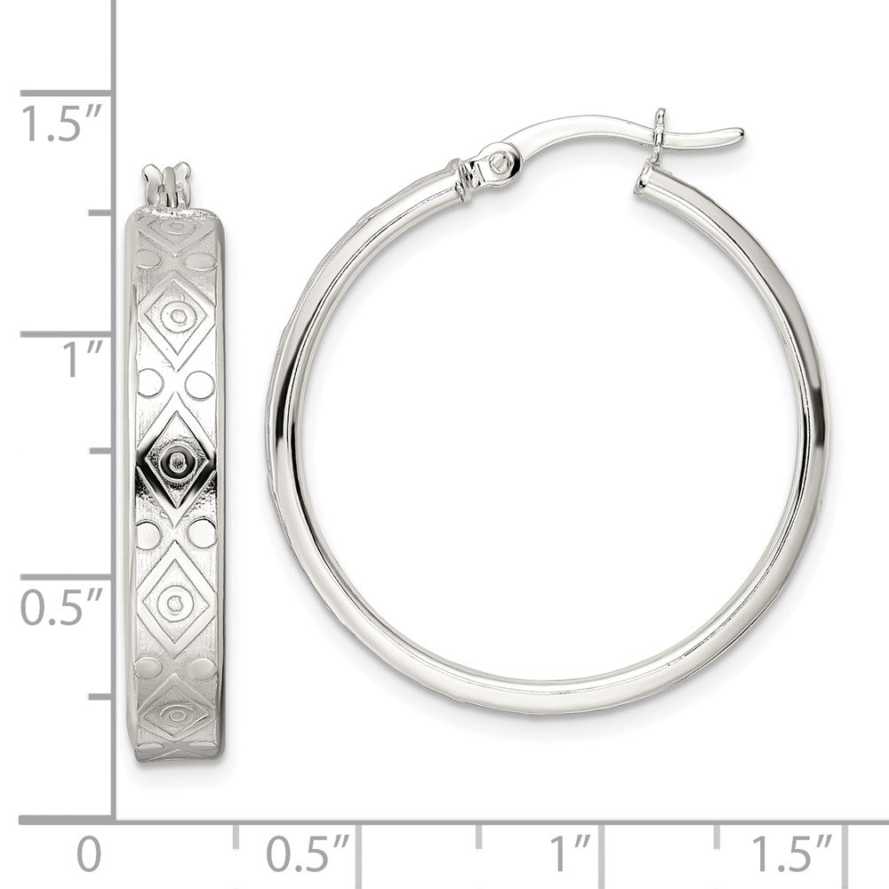 Sterling Silver Polished Design Circle Hoop Earrings