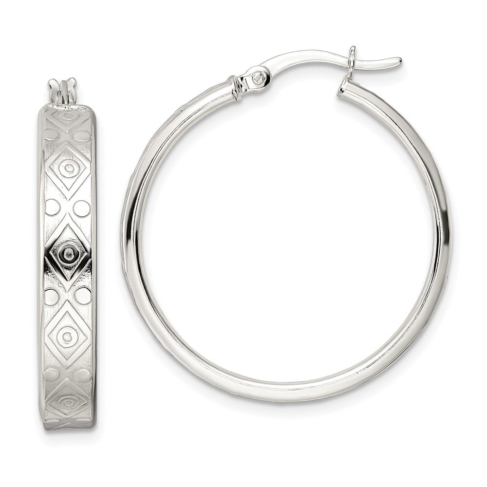 Sterling Silver Polished Design Circle Hoop Earrings