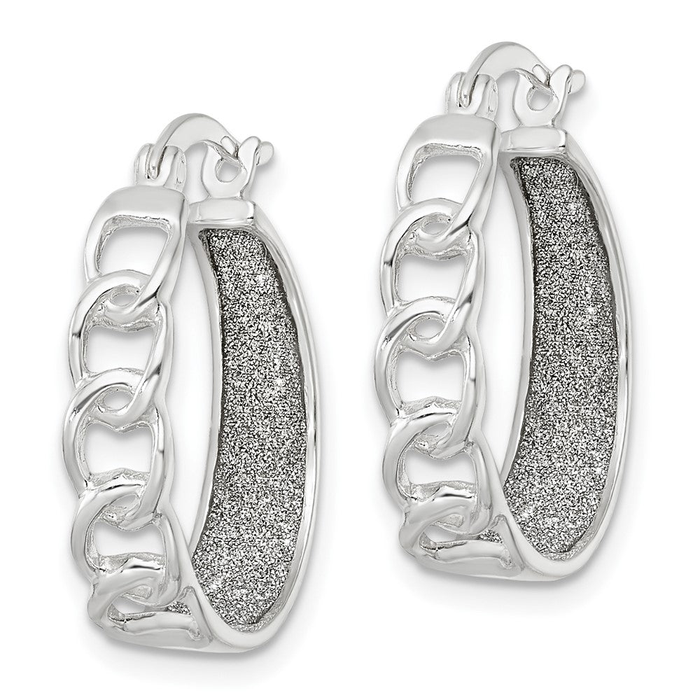 Sterling Silver Polished Fabric Glitter Hoop Earrings