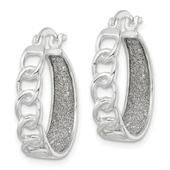 Sterling Silver Polished Fabric Glitter Hoop Earrings