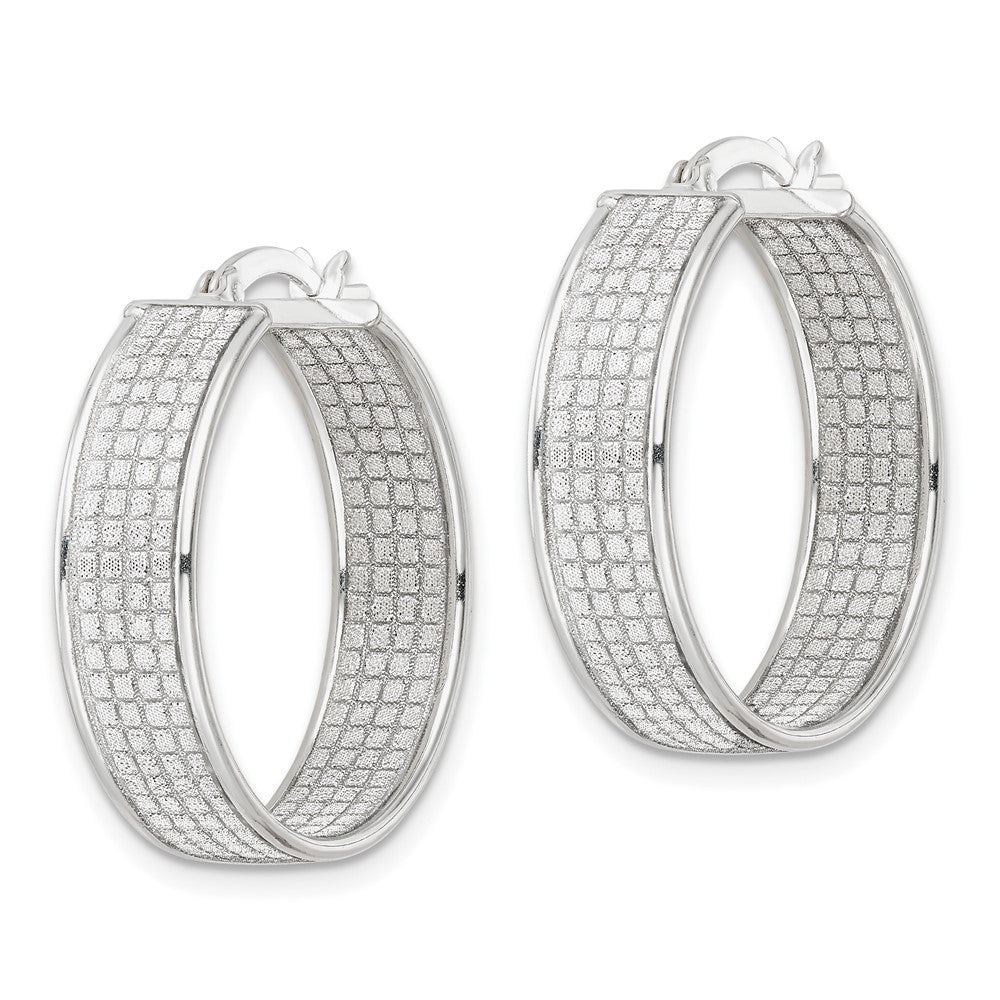 Sterling Silver Polished Fabric Glitter Hoop Earrings