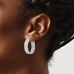 Sterling Silver Polished Fabric Glitter Hoop Earrings