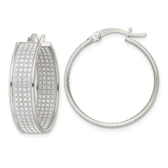 Sterling Silver Polished Fabric Glitter Hoop Earrings