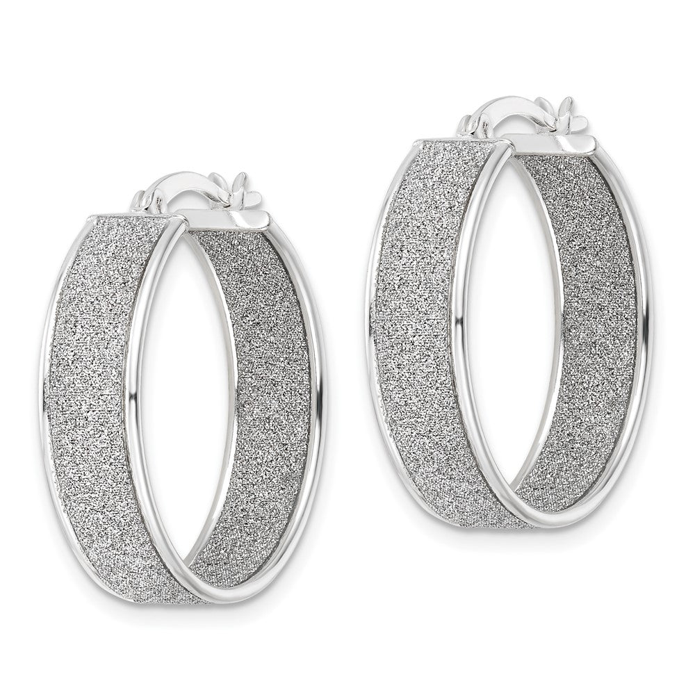 Sterling Silver Polished Fabric Glitter Hoop Earrings