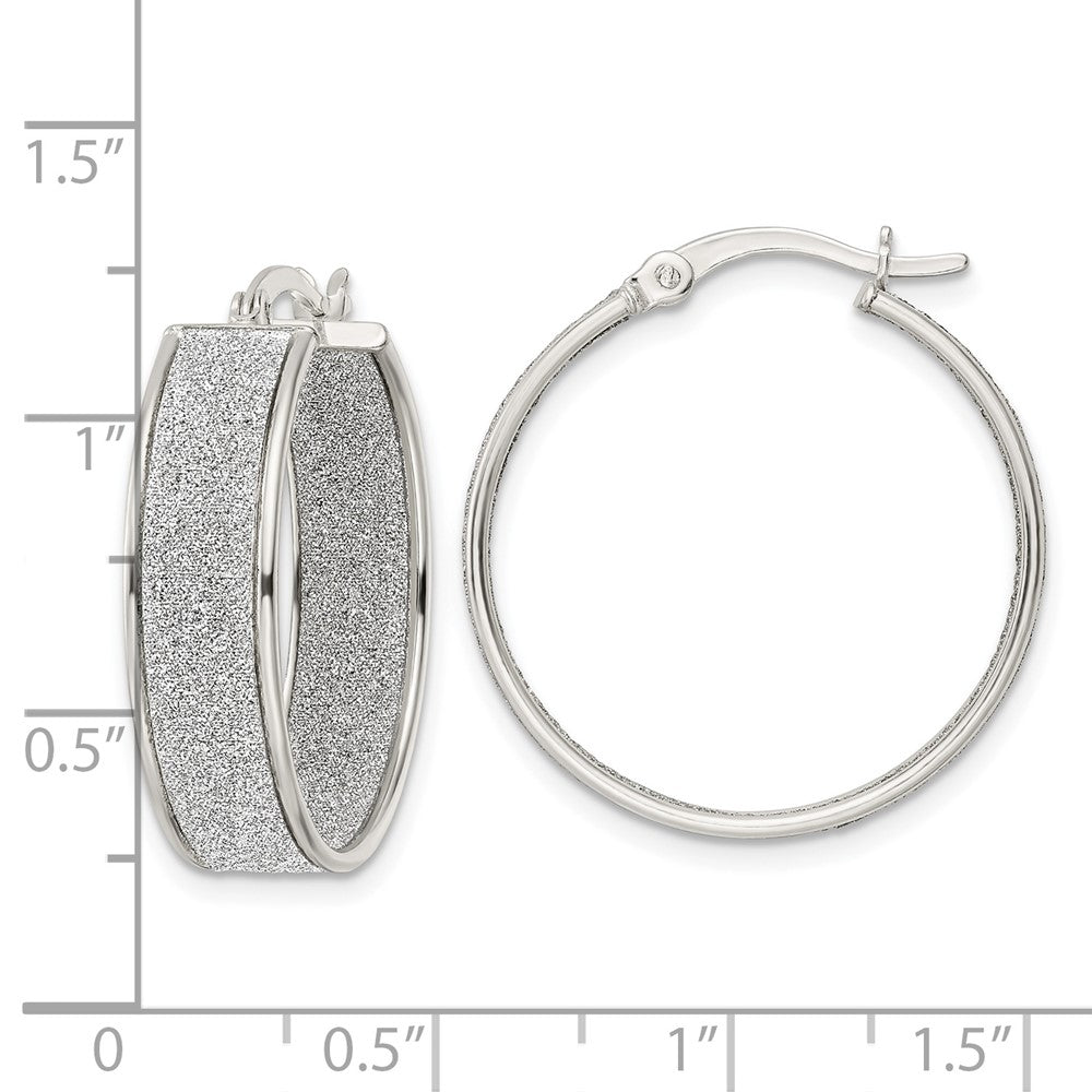 Sterling Silver Polished Fabric Glitter Hoop Earrings