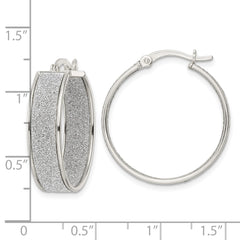 Sterling Silver Polished Fabric Glitter Hoop Earrings