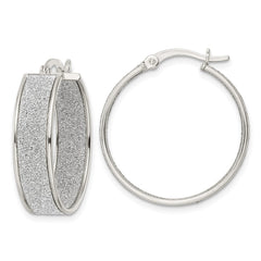 Sterling Silver Polished Fabric Glitter Hoop Earrings