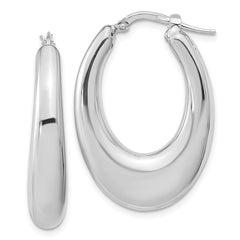 Sterling Silver Polished Rhodium-plated Oval Hollow Hoop Earrings