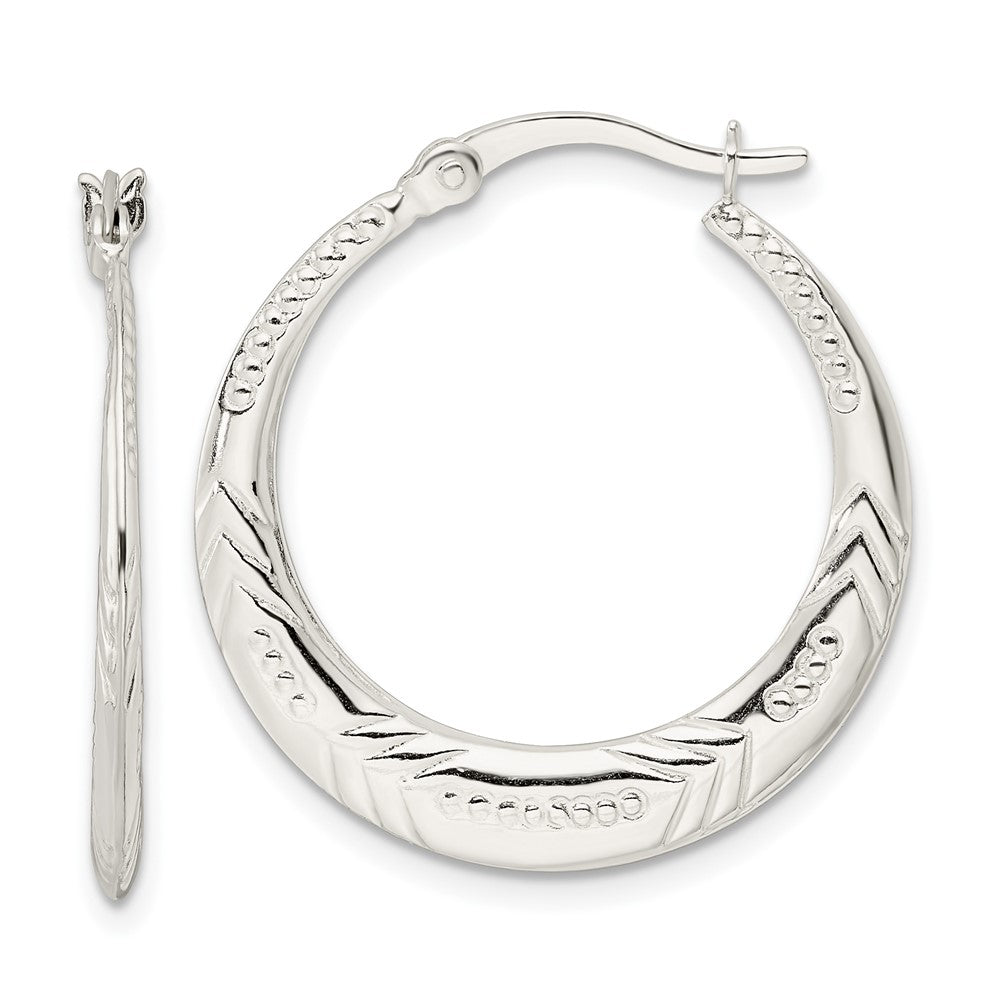 Sterling Silver Polished Textured Circle Hoop Earrings