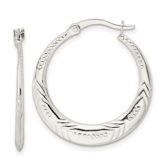Sterling Silver Polished Textured Circle Hoop Earrings
