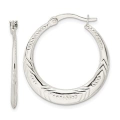 Sterling Silver Polished Textured Circle Hoop Earrings