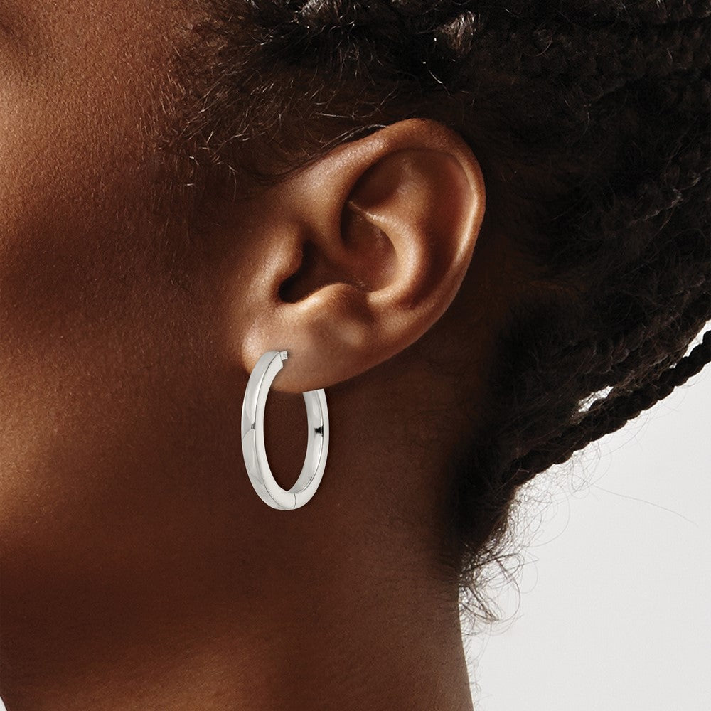 Sterling Silver Polished 3x28mm Hinged Square Tube Hoop Earrings