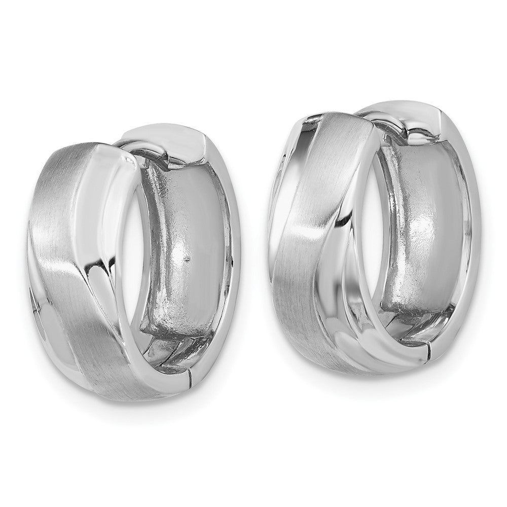 Rhodium-plated Sterling Silver Polished & Satin Wavy Hinged Hoop Earrings