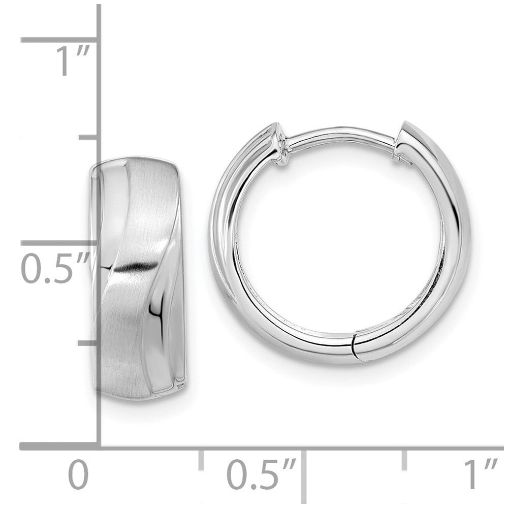Rhodium-plated Sterling Silver Polished & Satin Wavy Hinged Hoop Earrings