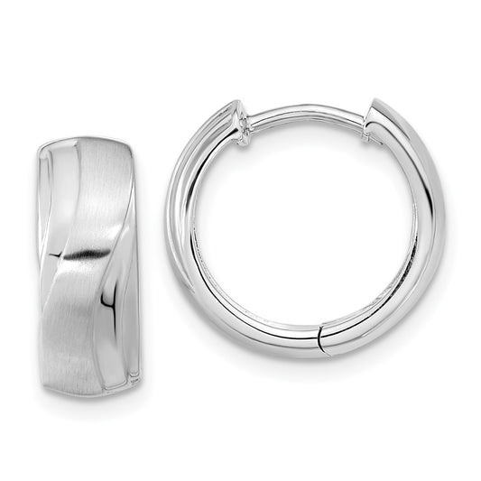 Rhodium-plated Sterling Silver Polished & Satin Wavy Hinged Hoop Earrings