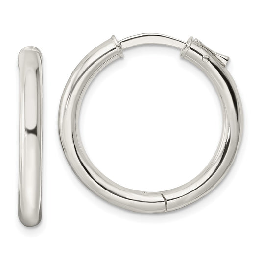 Sterling Silver Polished 3x25mm Hinged Tube Hoop Earrings