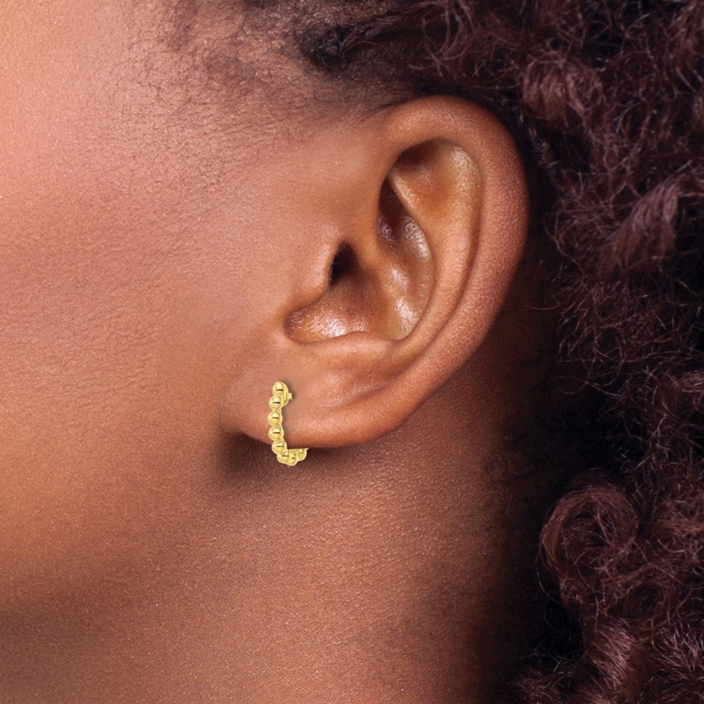 Yellow Gold-plated Sterling Silver Polished Beaded Hoop Earrings