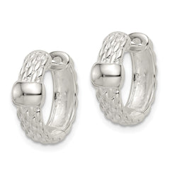 Sterling Silver Polished Basket Weave Hinged Hoop Earrings