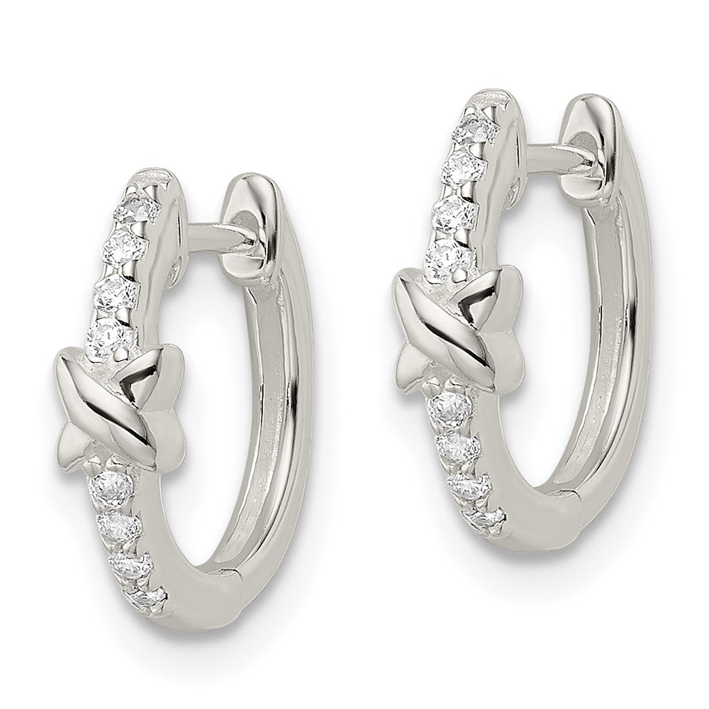 Sterling Silver Polished X CZ Hinged Hoop Earrings