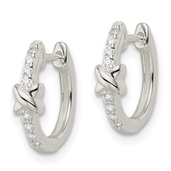 Sterling Silver Polished X CZ Hinged Hoop Earrings