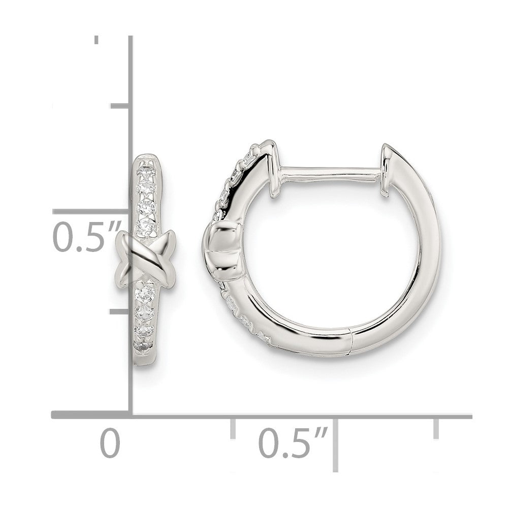 Sterling Silver Polished X CZ Hinged Hoop Earrings