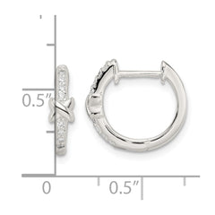Sterling Silver Polished X CZ Hinged Hoop Earrings