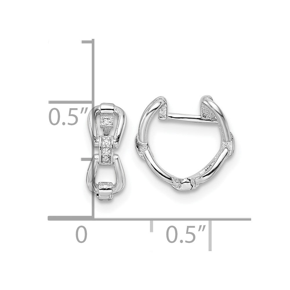 Rhodium-plated Sterling Silver Polished Links CZ Hinged Hoop Earrings