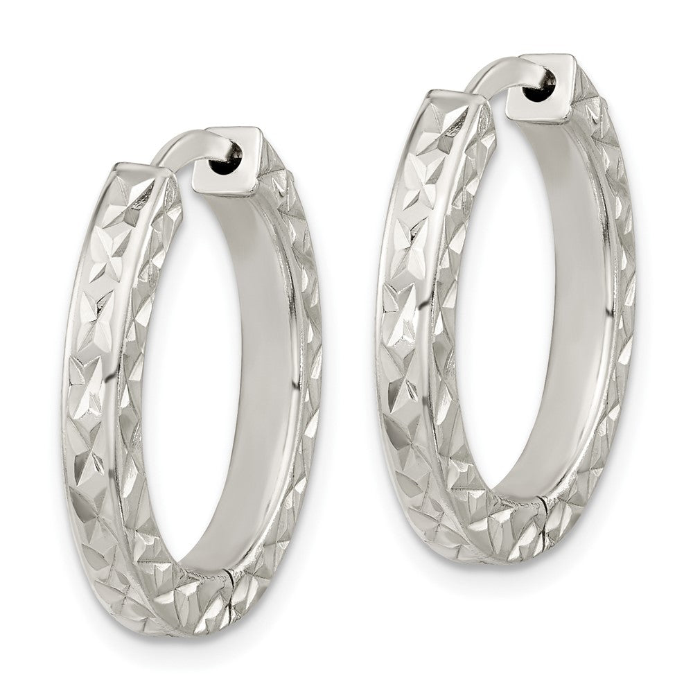 Sterling Silver Polished Diamond-cut Square Tube Locking Hoop Earrings