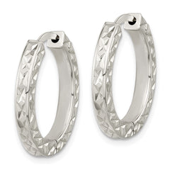 Sterling Silver Polished Diamond-cut Square Tube Locking Hoop Earrings