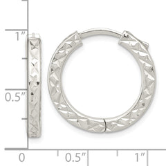 Sterling Silver Polished Diamond-cut Square Tube Locking Hoop Earrings