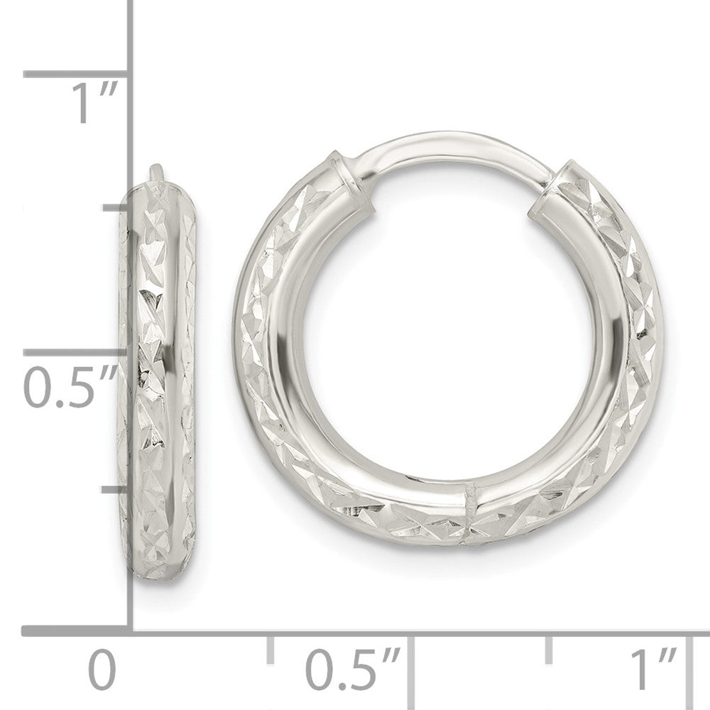 Sterling Silver Diamond-cut 3.5x20mm Hinged Tube Hoop Earrings