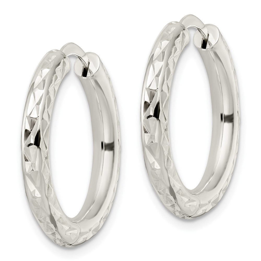 Sterling Silver Polished Diamond-cut Circle Hoop Earrings
