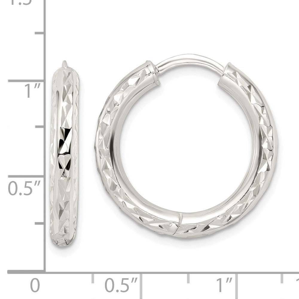 Sterling Silver Polished Diamond-cut Circle Hoop Earrings
