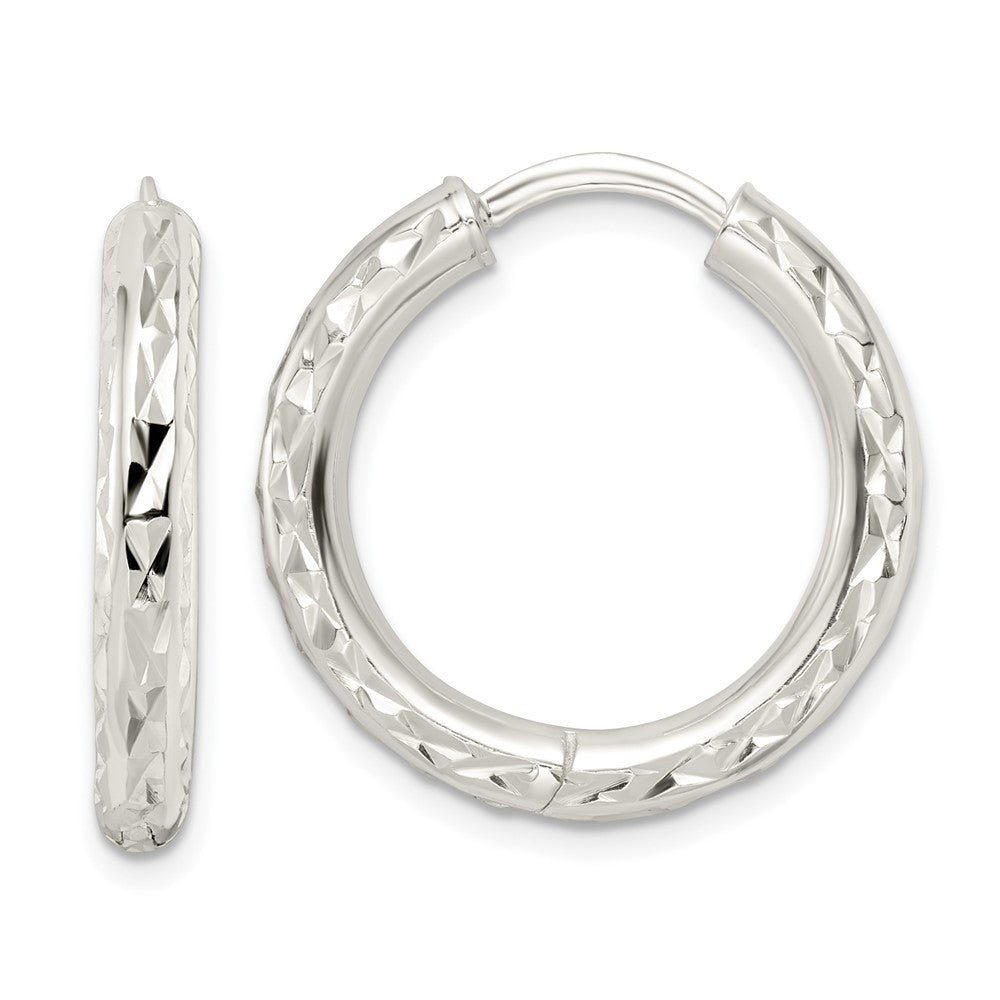 Sterling Silver Polished Diamond-cut Circle Hoop Earrings