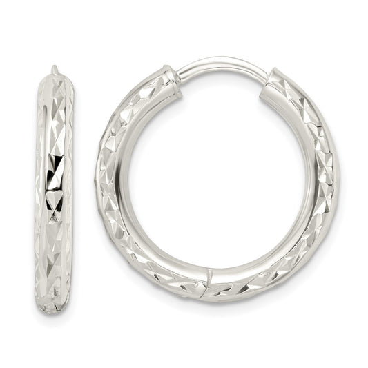 Sterling Silver Polished Diamond-cut Circle Hoop Earrings