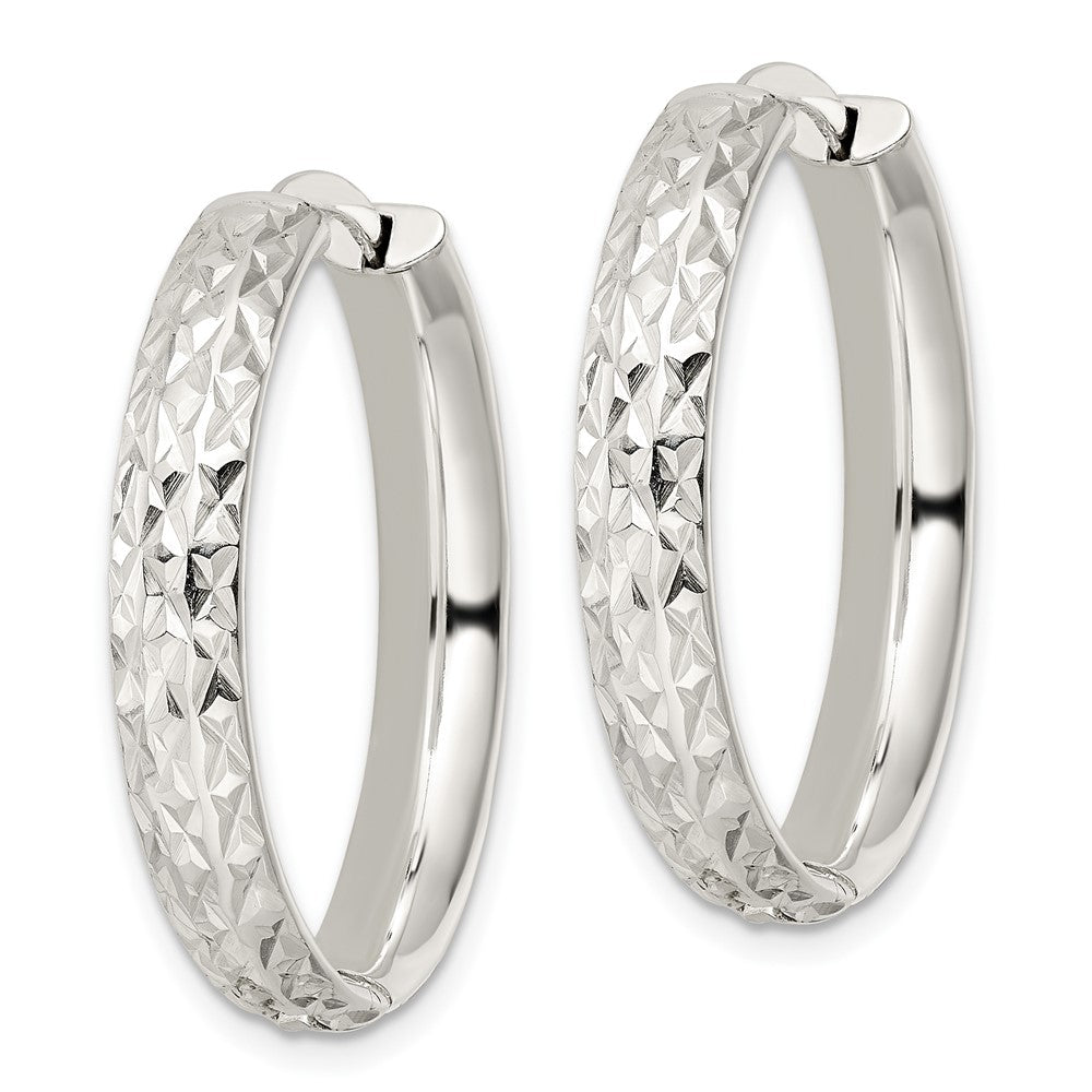 Sterling Silver Polished and Diamond-cut Circle Hoop Earrings