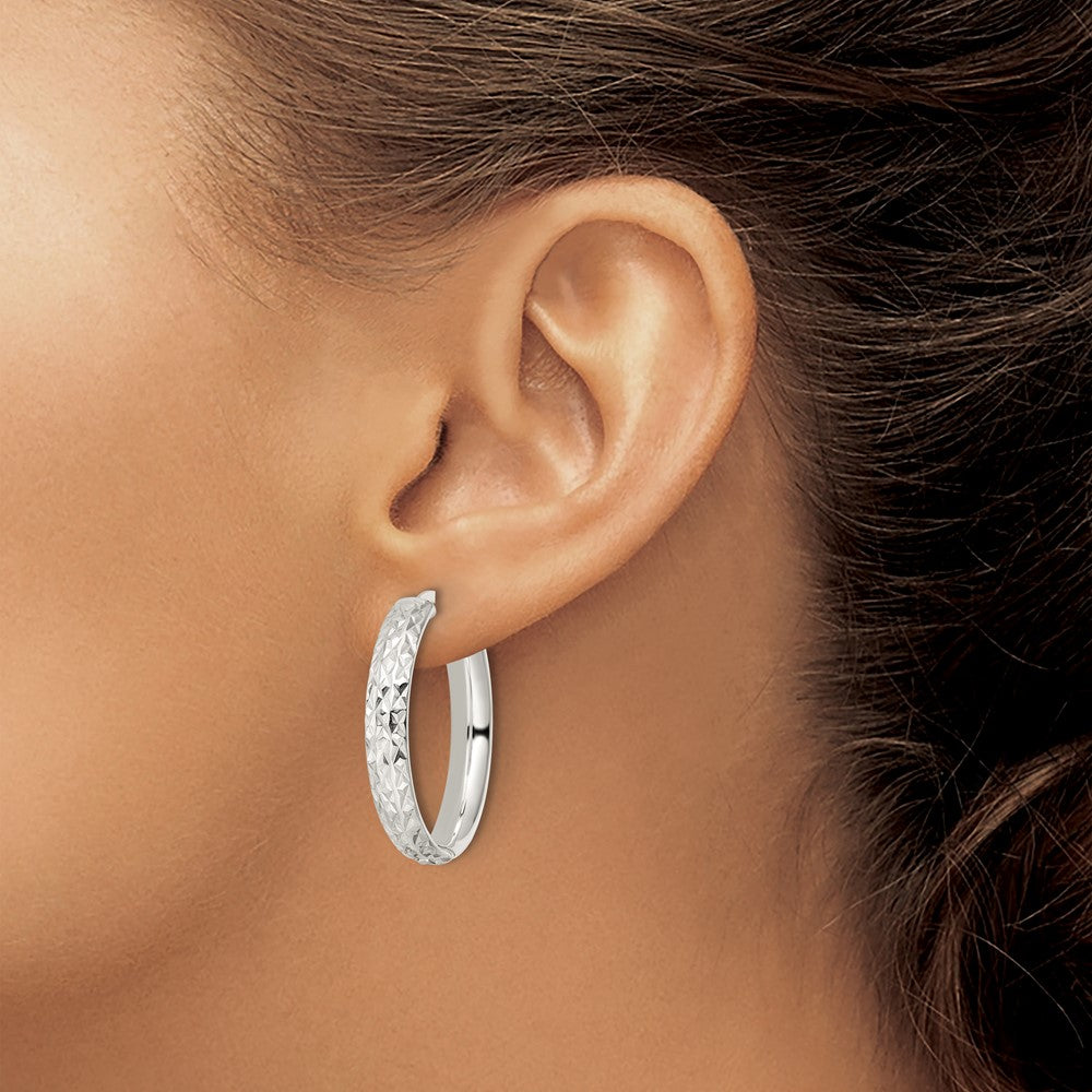 Sterling Silver Polished and Diamond-cut Circle Hoop Earrings