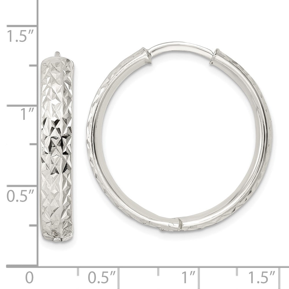 Sterling Silver Polished and Diamond-cut Circle Hoop Earrings