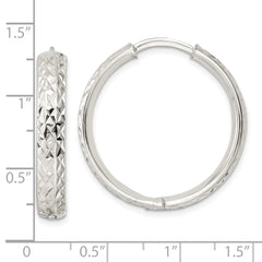 Sterling Silver Polished and Diamond-cut Circle Hoop Earrings