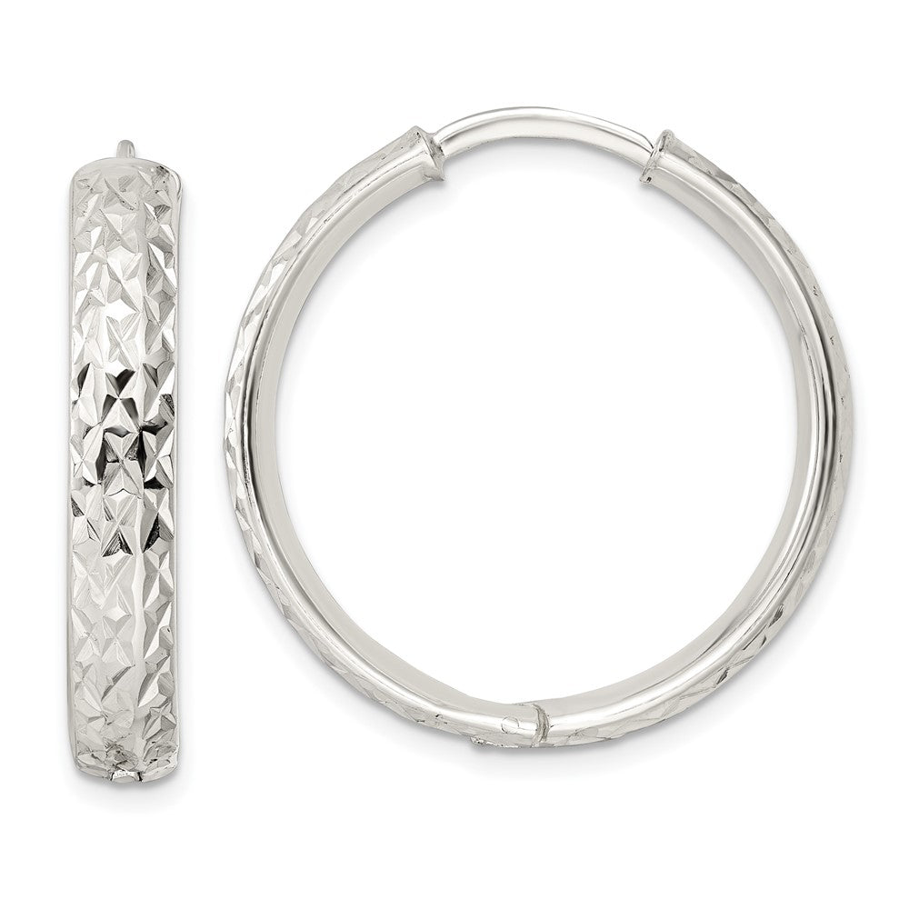 Sterling Silver Polished and Diamond-cut Circle Hoop Earrings