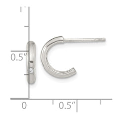 Sterling Silver Polished J-Hoop CZ Post Earrings